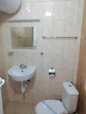 a bathroom with a toilet and a sink at Femili Hotel Diveda in Sveti Vlas