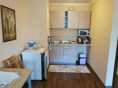 a small kitchen with a sink and a refrigerator at villa Bonita in Sunny Beach
