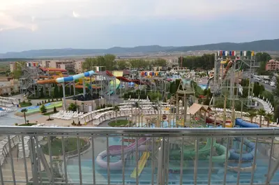 a view of a water park with slides and rides at Aqua Nevis Hotel & Aqua Park - All Inclusive in Sunny Beach