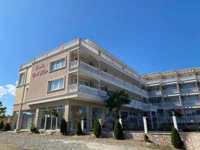 a tall building with at Студио Симона 2 - първа линия море in Lozenets