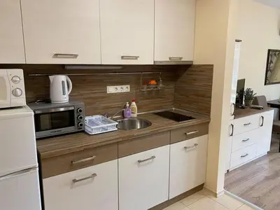 a kitchen with a sink and a microwave at Студио-