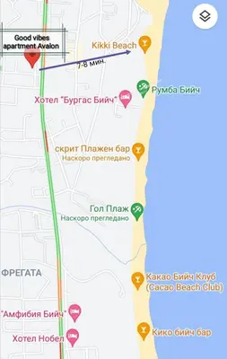 a map showing the locations of the resort at Good Vibes apartment Avalon in Sunny Beach
