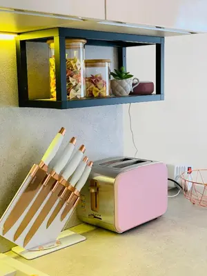 a toaster sitting on a counter next to a toaster at Beige-a-view, Sea Dreams in Sveti Vlas