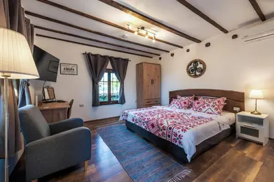 a bedroom with a bed and a chair at Villa Viara in Pchelnik