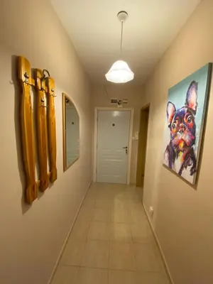 a hallway with a painting of a dog on the wall at studio, sunny fort, sunny beach in Sunny Beach