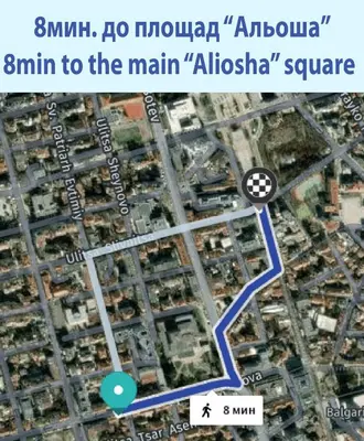a map of a parking lot with a blue line at DOWNTOWN - BEST Price Small Apartment in Burgas City