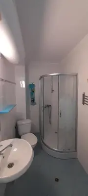 a bathroom with a shower and a toilet and a sink at Spokojne wakacje w Bułgarii in Sunny Beach