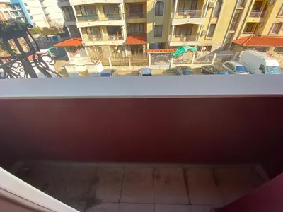 a view of a balcony with a view of a building at MESSEMBRIA A309 Studio Sunny Beach in Sunny Beach