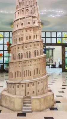 a model of the leaning tower of pisa at Babylon SP apartment 56 in Sunny Beach
