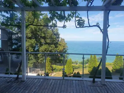 a view of the ocean from a house balcony at Studio Silver Terace with Sea View for 4 person in Byala