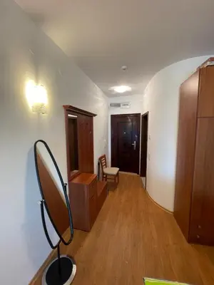 a hallway with a room with a desk and a chair at Studio Silver Terace with Sea View for 4 person in Byala