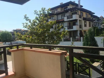 a view of a building from a balcony at Luxory Apartament on the Seaside, Gradina beach, St Nicholas Complex in Chernomorets