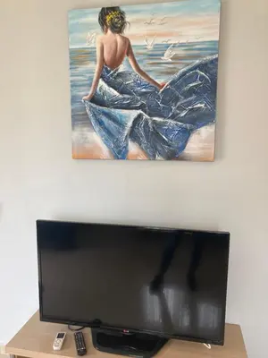 a painting on the wall above a computer monitor at Hacienda Beach complex- Nicoleta apartment in Sozopol