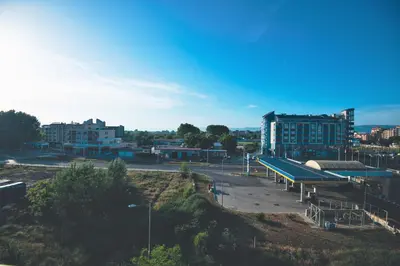 a view of a parking lot in a city at Modern Spacious 1BD Apartment for two in Nesebar by Flat Mаnаger in Nesebar