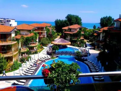 a view of a swimming pool at a resort at Апартамент Лагуна Aйланд in Sozopol