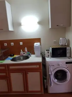 a kitchen with a sink and a washing machine at Rainbow 1 in Sunny Beach