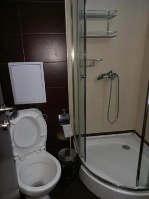 a bathroom with a shower and a toilet and a shower at Sozopoly studio in Sozopol