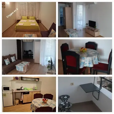 a collage of photos of a living room and a room at Къща за гости Симеонови in Sozopol