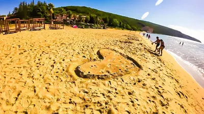 a heart drawn in the sand on a beach at William's apartments - fourth pretty studio in Sveti Vlas