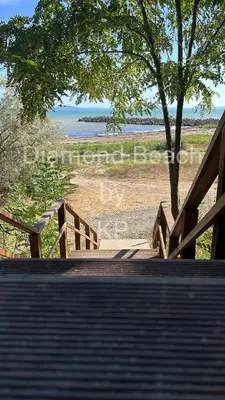 a wooden staircase leading to a beach with a tree at Diamond Beach Sarafovo by KP - Luxury Collection, Apt 5 in Burgas City