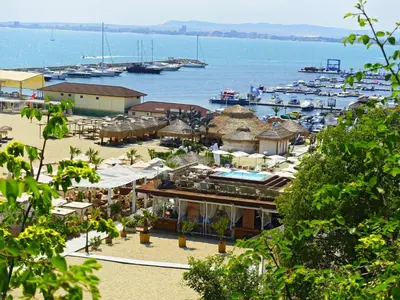 a view of a harbor with boats in the water at Dolce Vita Blue Boho, Premium Apartment with seaview in Sveti Vlas