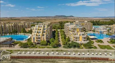 an aerial view of a resort with a swimming pool at Midia Family Resort, Aheloy in Aheloy