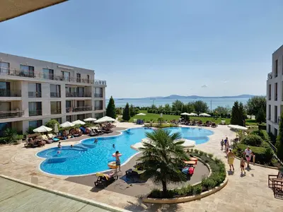 an overhead view of a swimming pool at a resort at Diamond Beach Sarafovo by KP in Burgas City