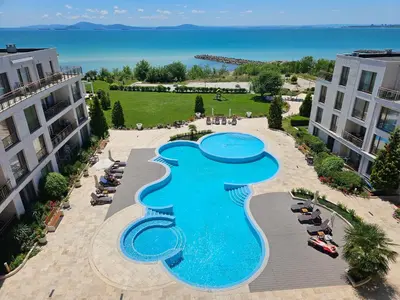 an aerial view of a pool at a resort at Diamond Beach Sarafovo by KP in Burgas City
