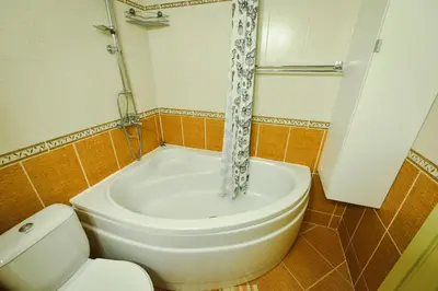 a bathroom with a shower and a toilet and a tub at Apartments SunWave Saint Vlas in Sveti Vlas