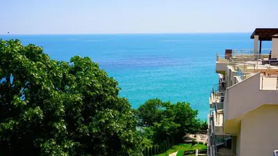 a view of the ocean from a building at Byala Cliff Sea View Penthouse in Byala