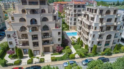 an aerial view of buildings in a city at Апарткомплекс Амара Слънчев Бряг Студио 13 in Sunny Beach