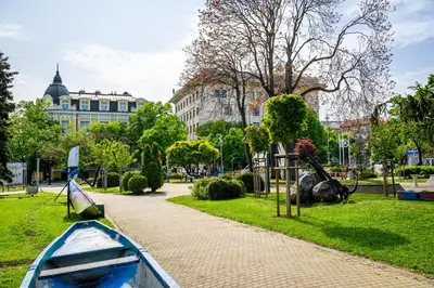a gondola on a canal in a park at ПАЦО in Burgas City