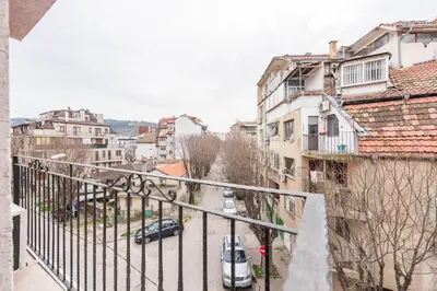 a view of a city street from a balcony at Sea&Park Apartment in Varna City