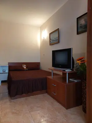 a living room with a tv and a couch at Комплекс Элит 4 Несебр/Солнечный берег in Sunny Beach